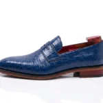 Men’s Elegant Blue Alligator-Pattern Leather Loafers