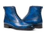 Men’s Elegant Blue Wingtip Oxford Boots - Image 4