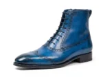 Men’s Elegant Blue Wingtip Oxford Boots - Image 3