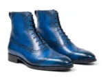 Men’s Elegant Blue Wingtip Oxford Boots - Image 2