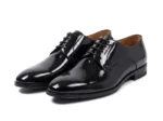 Men’s Elegant Shiny Black Leather Derby Shoes - Image 2