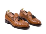Men’s Luxury Tan Brown Ostrich Tassel Loafers - Image 3