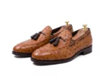 Men’s Luxury Tan Brown Ostrich Tassel Loafers - Image 2
