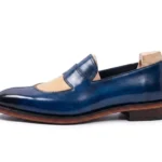 Men’s Stylish Blue & Beige Patina Slip-On Moccasins