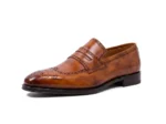 Men’s Stylish Brown Brogue Penny Leather Loafers - Image 2