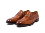 Men’s Stylish Brown Brogue Penny Leather Loafers - Image 3