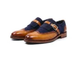 Navy Suede Wingtip Kiltie Monk Shoes - Image 2