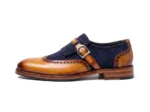Navy Suede Wingtip Kiltie Monk Shoes