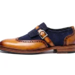 Navy Suede Wingtip Kiltie Monk Shoes
