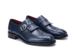 Navy Wingtip Brogue Kiltie Monk Shoes - Image 3