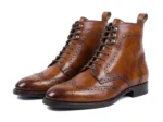 Tan Wingtip Lace-Up Boots - Image 2