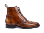 Tan Wingtip Lace-Up Boots