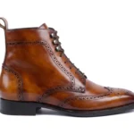 Tan Wingtip Lace-Up Boots