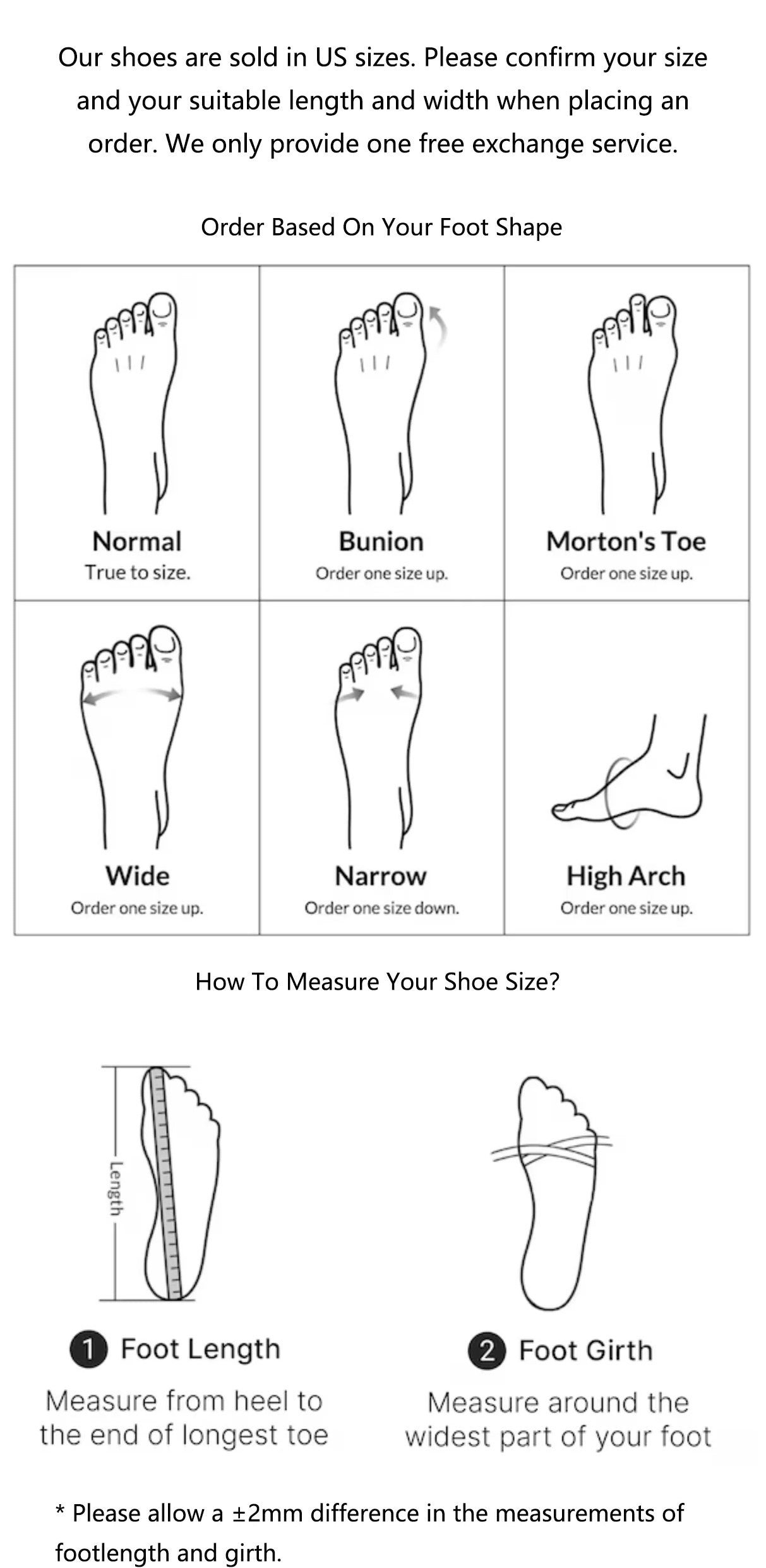 Order based on foot shape and how to measure your shoe size