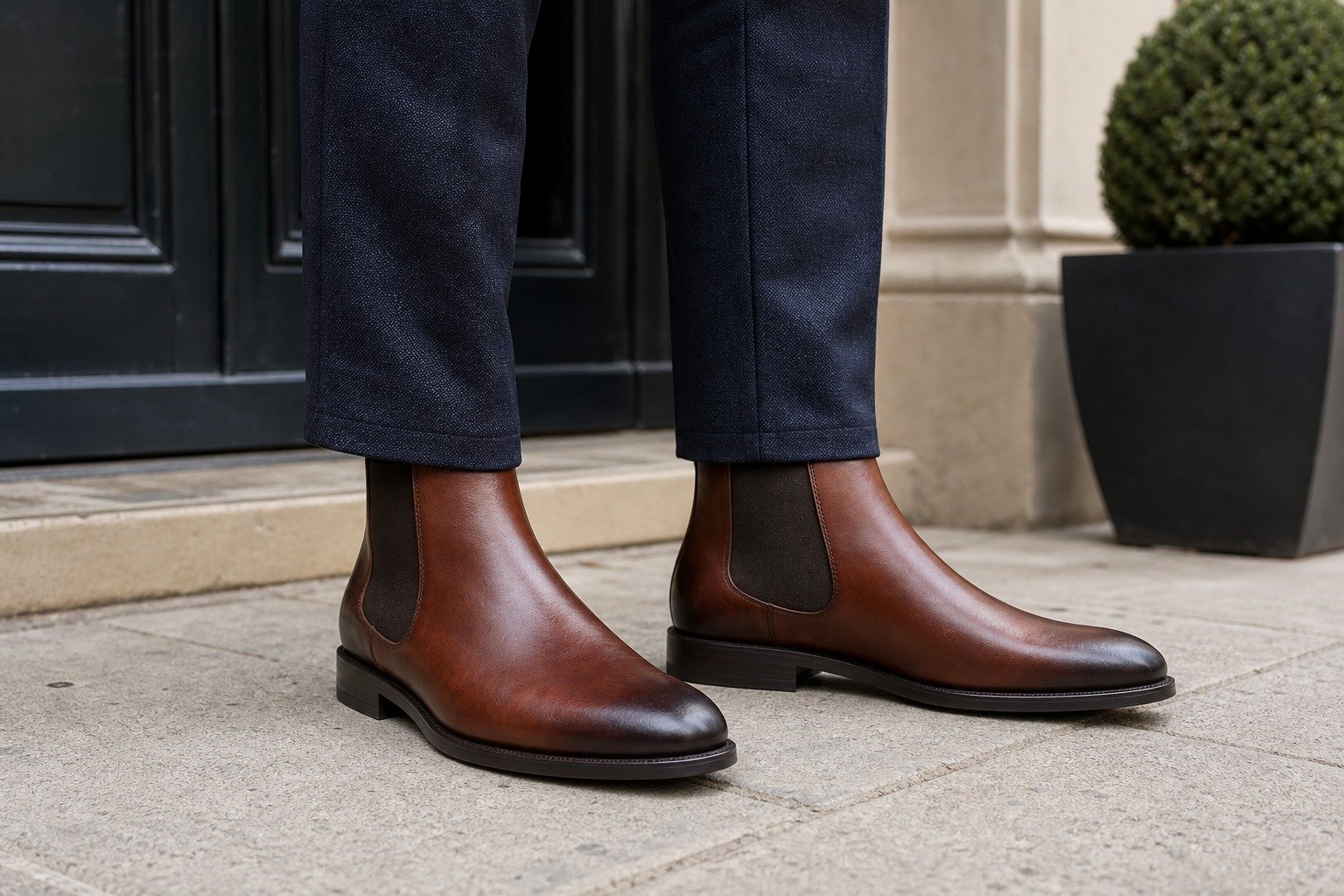 Aureldale Museum Brown Wholecut Chelsea Boot styled, secondary view