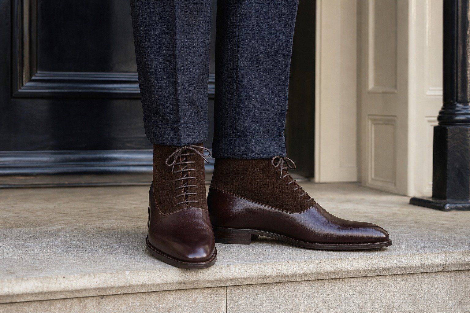 Alderwick Black Calf Lug-Sole Penny Loafer styled, secondary view