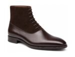 Balmorian Dark Brown Calf Suede Balmoral Dress Boot - White BG 3-Quarter