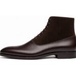 Balmorian Dark Brown Calf Suede Balmoral Dress Boot - White BG Side Profile