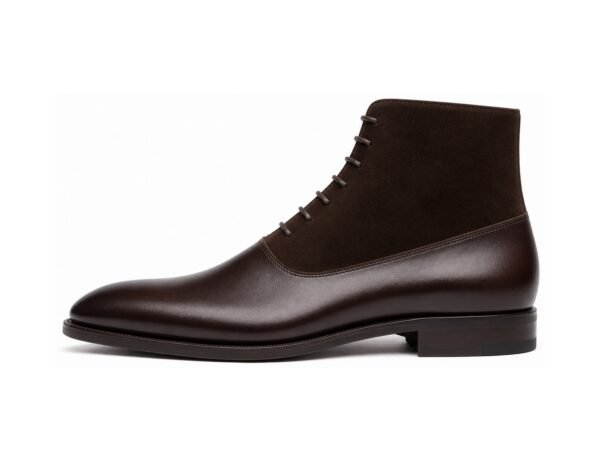 Balmorian Dark Brown Calf Suede Balmoral Dress Boot - White BG Side Profile