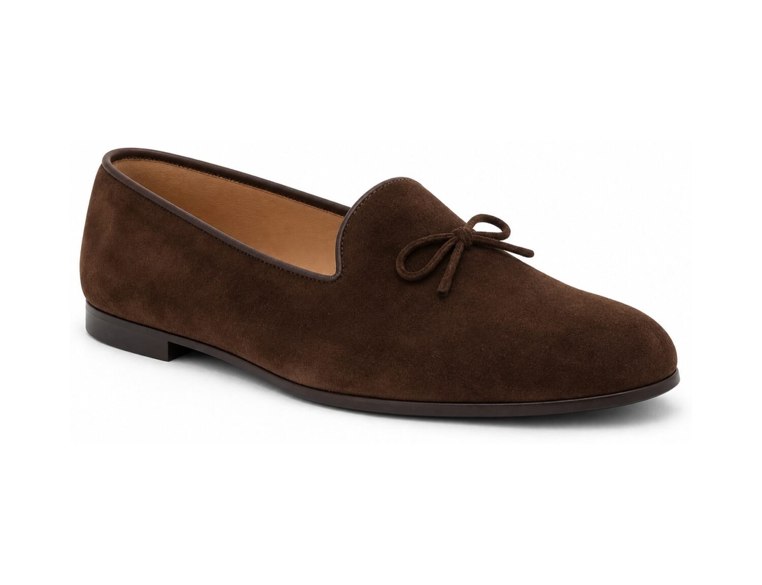 Bellamont Chocolate Suede Belgian Loafer - White BG 3-Quarter