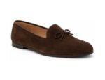 Bellamont Chocolate Suede Belgian Loafer - White BG 3-Quarter