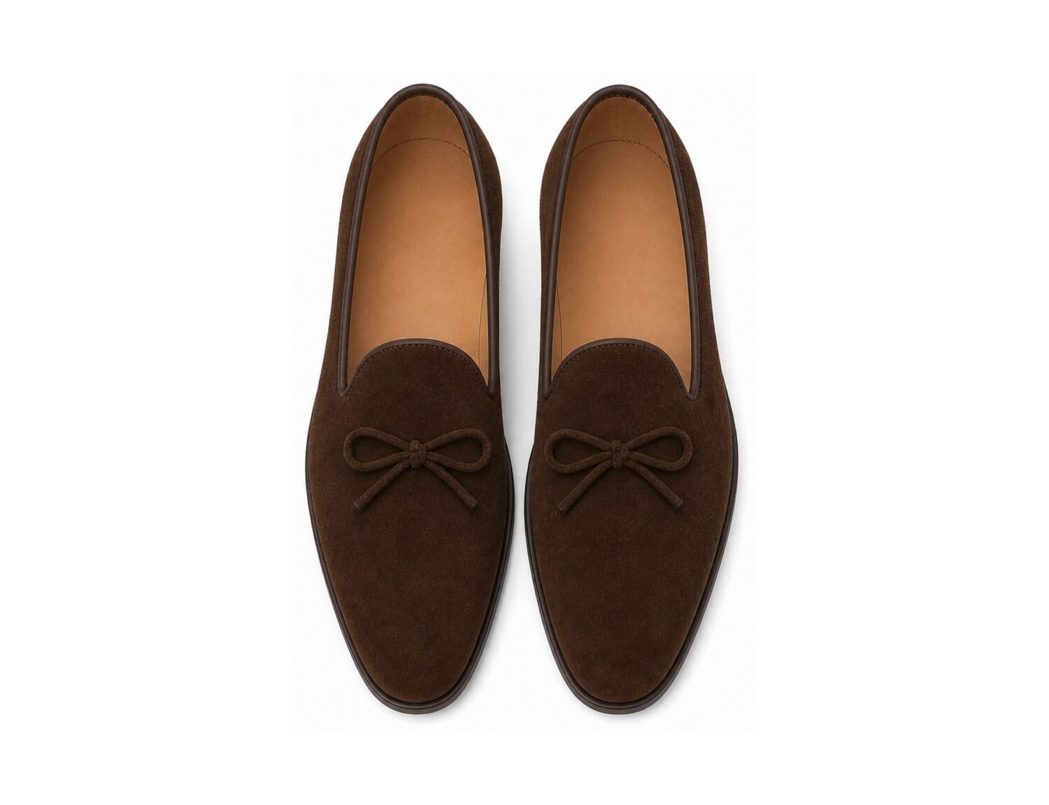 Bellamont Chocolate Suede Belgian Loafer - White BG Top View Pair