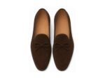 Bellamont Chocolate Suede Belgian Loafer - White BG Top View Pair