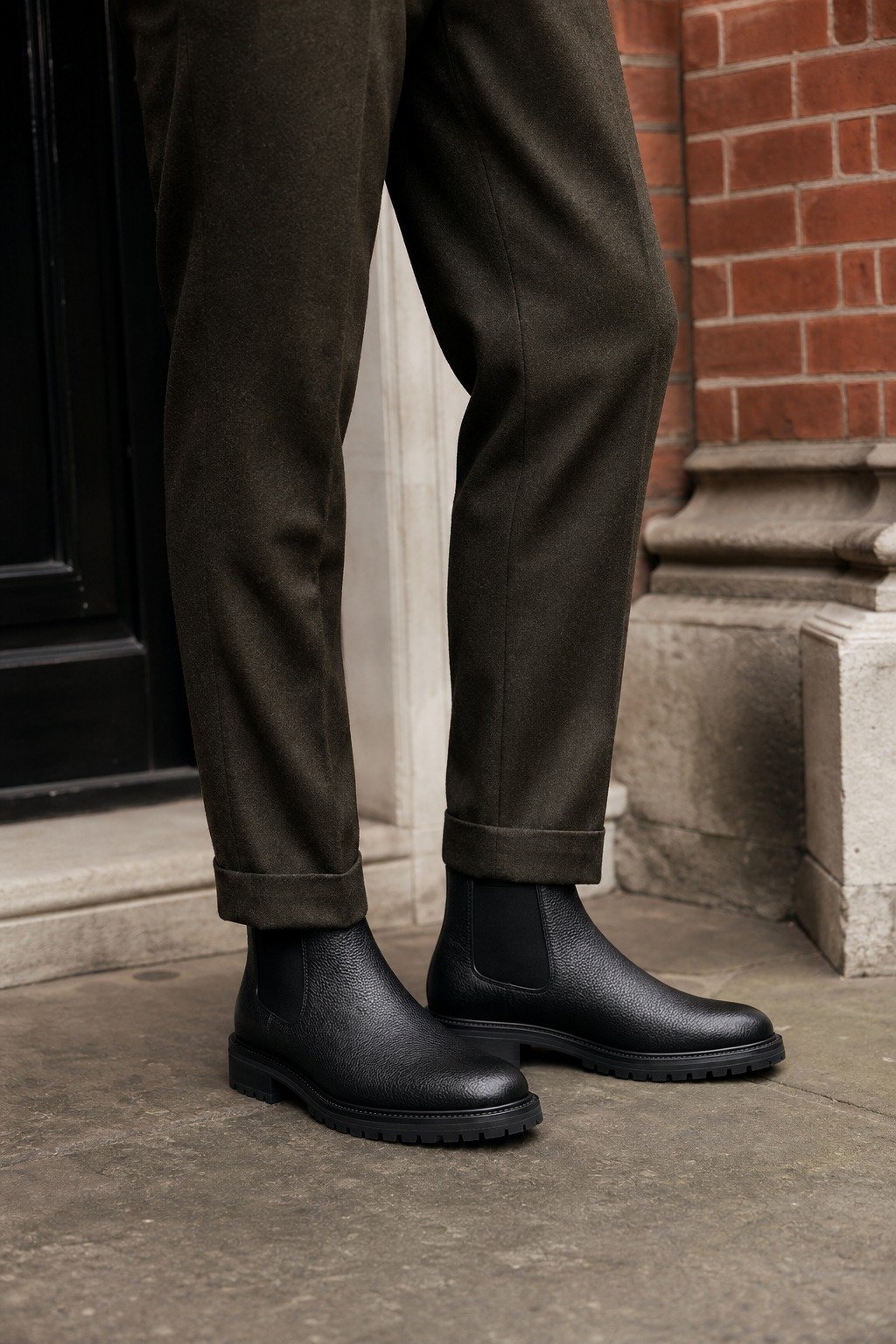 Blackthorn Black Grain Commando Chelsea Boot styled, secondary view