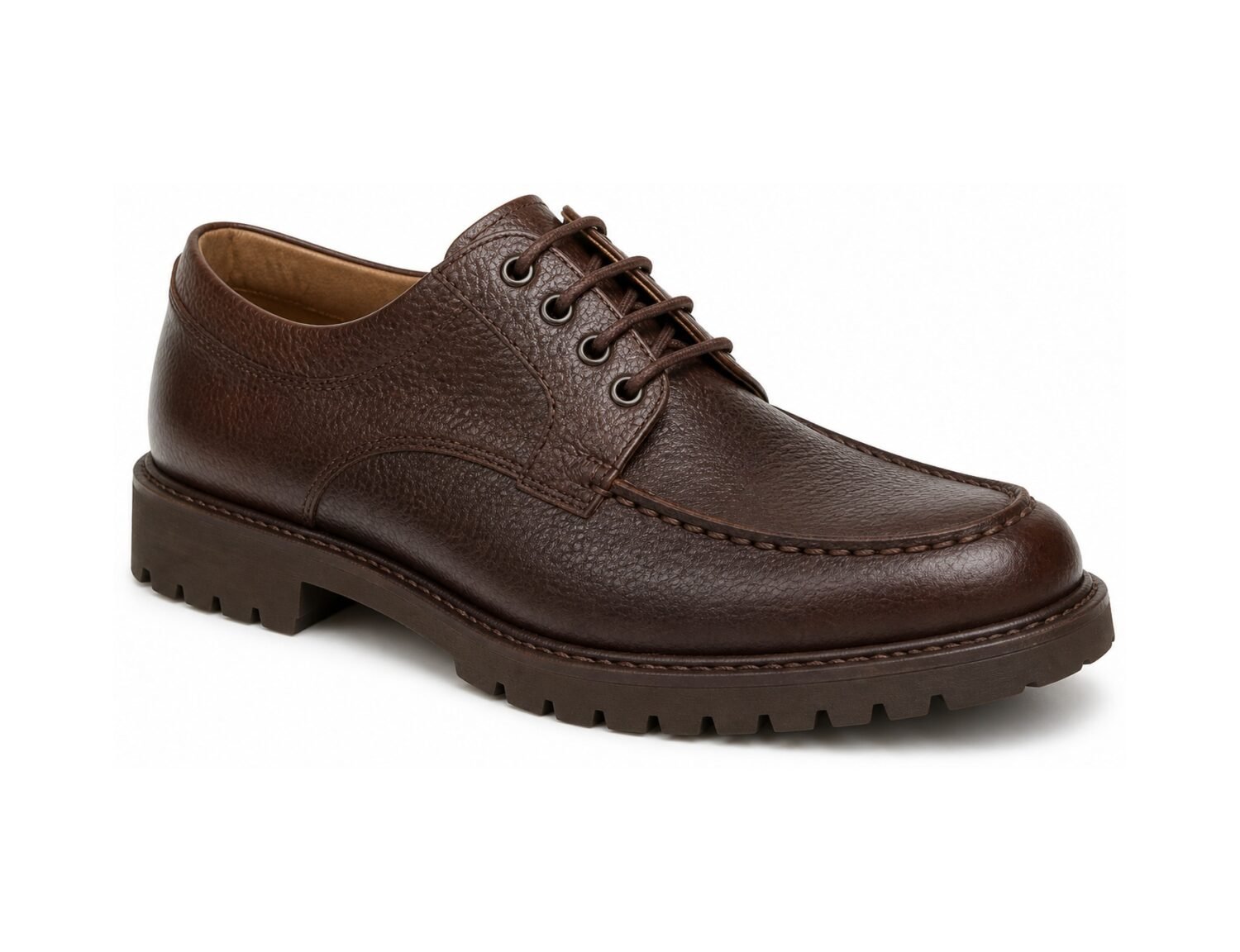 Brackenmere Dark Brown Grain Moc Toe Lug Derby - White BG 3-Quarter