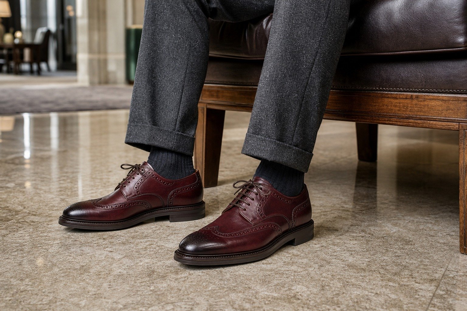 Calverdon Burgundy Calf Longwing Blucher styled, secondary view