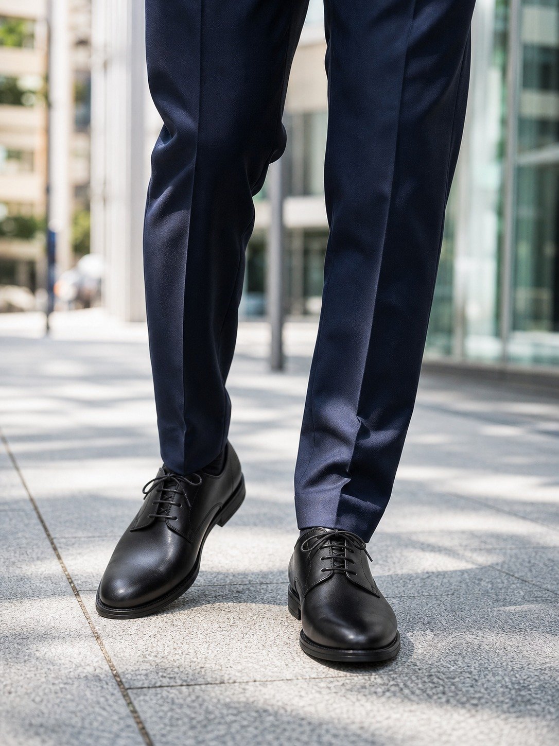 Citymere Black Plain-Toe City Derby styled with tailored trousers