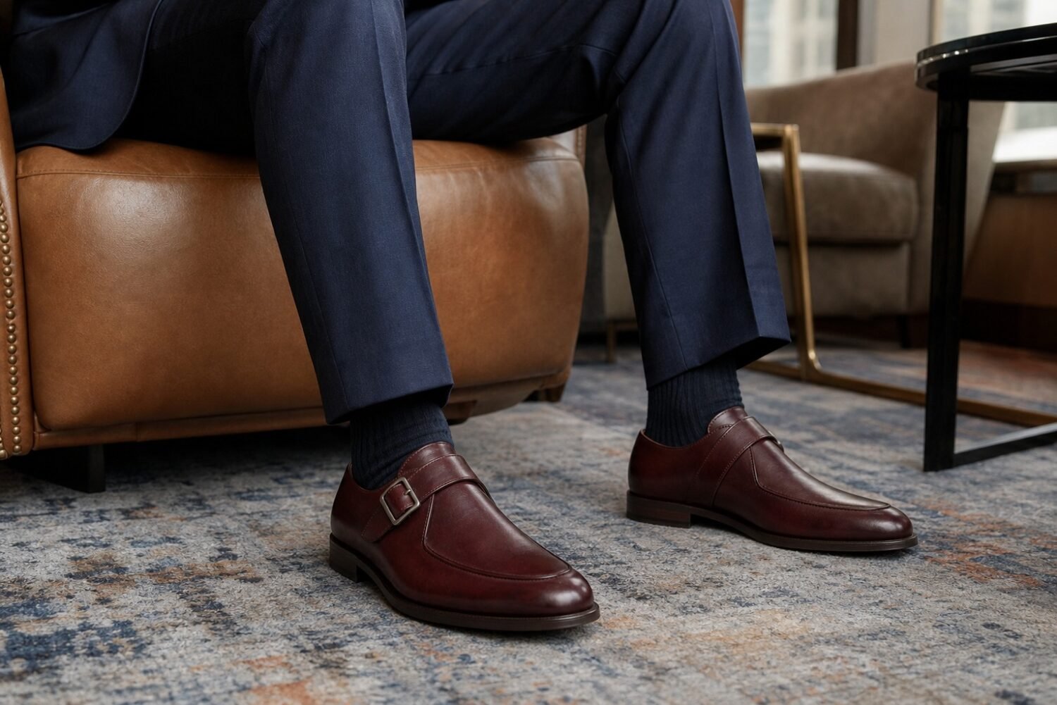 Claretto Burgundy Single Monk styled - lifestyle secondary