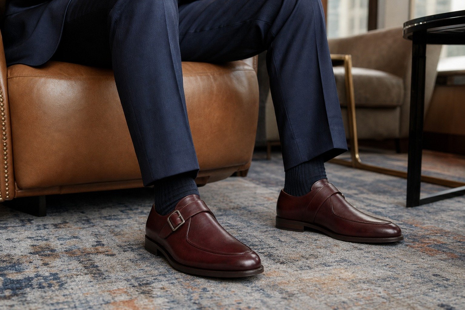 Claretto Burgundy Single Monk styled, secondary view