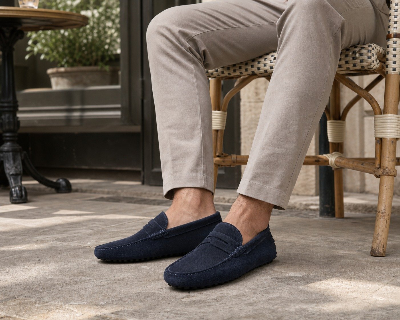 Coastwick Navy Suede Driving Loafer styled, secondary view