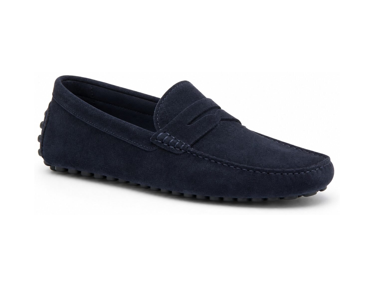 Coastwick Navy Suede Driving Loafer - White BG 3-Quarter