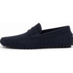 Coastwick Navy Suede Driving Loafer - White BG Side Profile