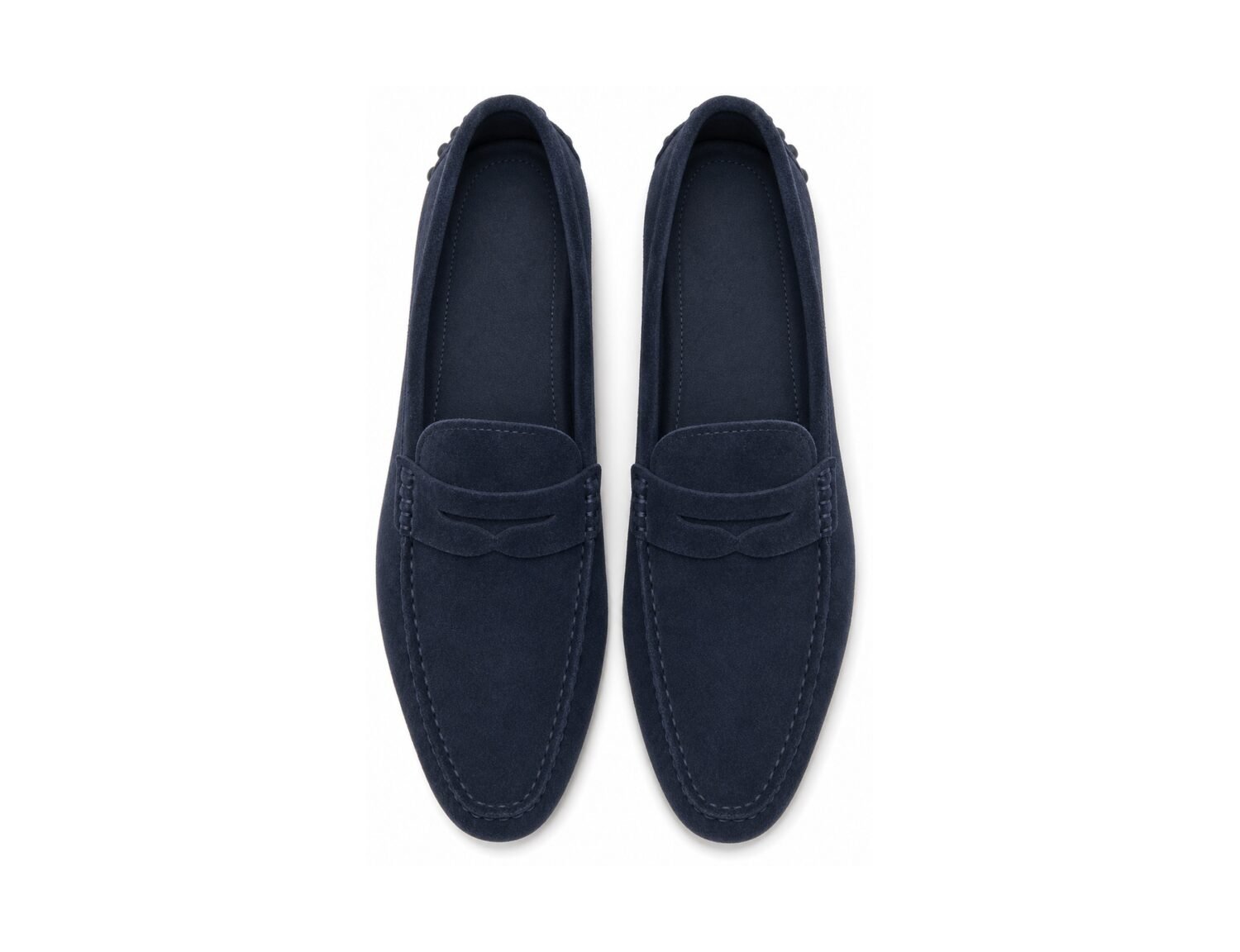 Coastwick Navy Suede Driving Loafer - White BG Top View Pair