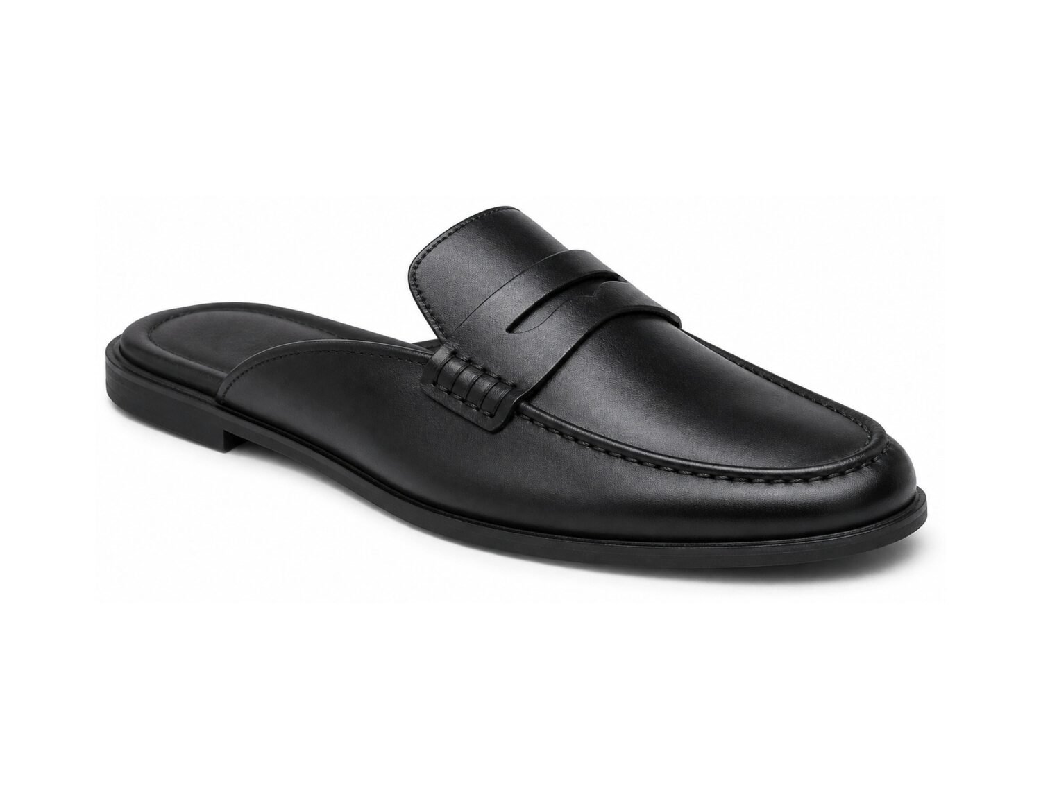 Ellermere Black Calf Backless Penny Loafer Mule - White BG 3-Quarter