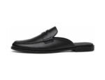 Ellermere Black Calf Backless Penny Loafer Mule - White BG Side Profile