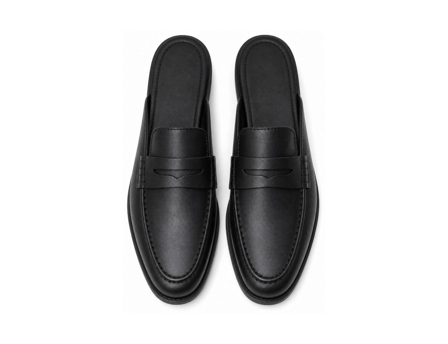 Ellermere Black Calf Backless Penny Loafer Mule - White BG Top View Pair