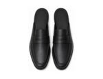 Ellermere Black Calf Backless Penny Loafer Mule - White BG Top View Pair