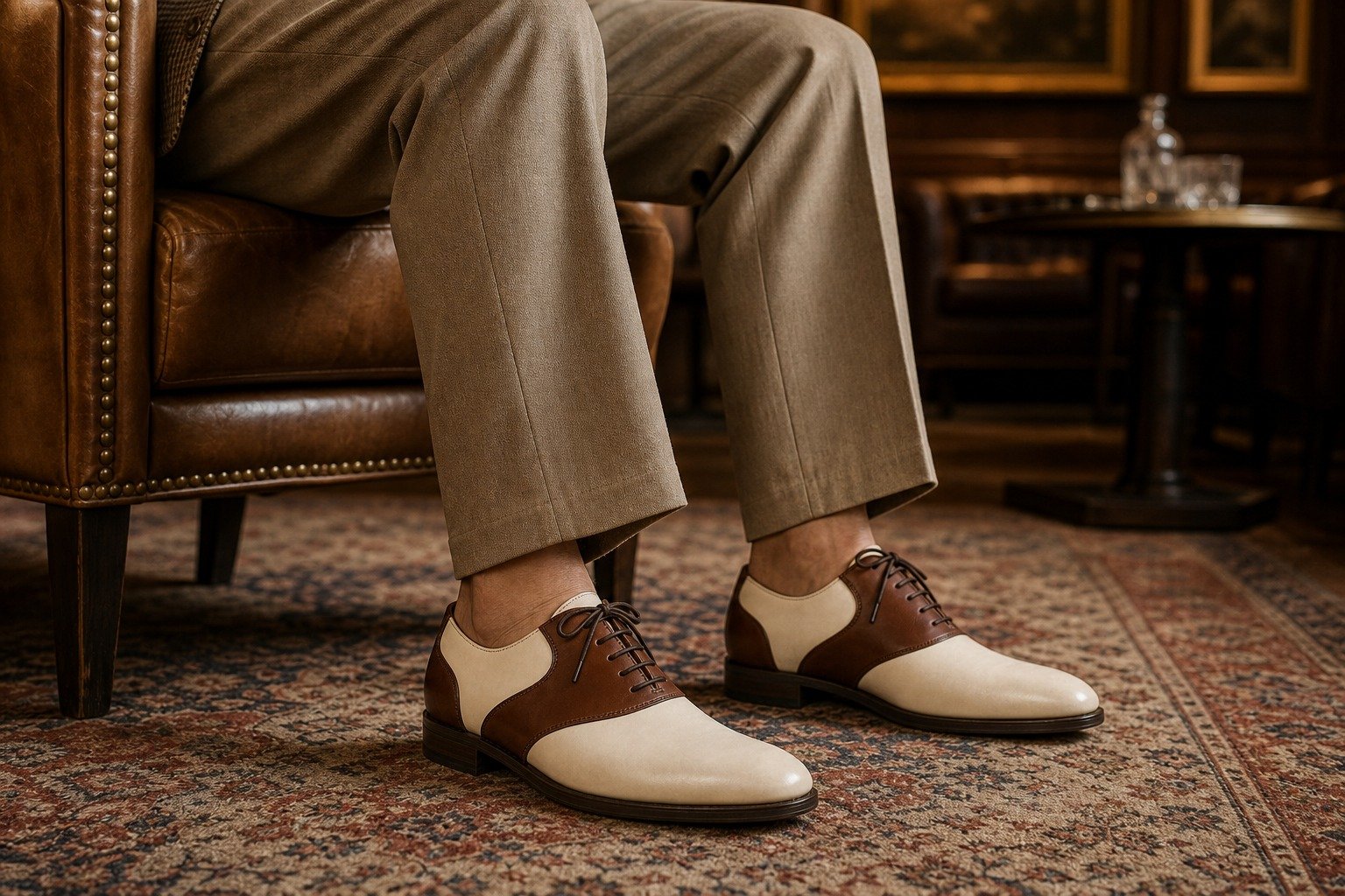 Fairwick Brown Cream Two-Tone Saddle Shoe styled, secondary view