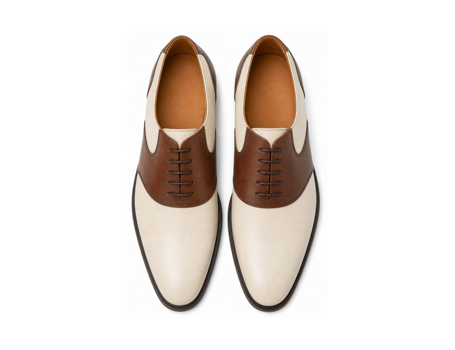 Fairwick Brown Cream Two-Tone Saddle Shoe - White BG Top View Pair