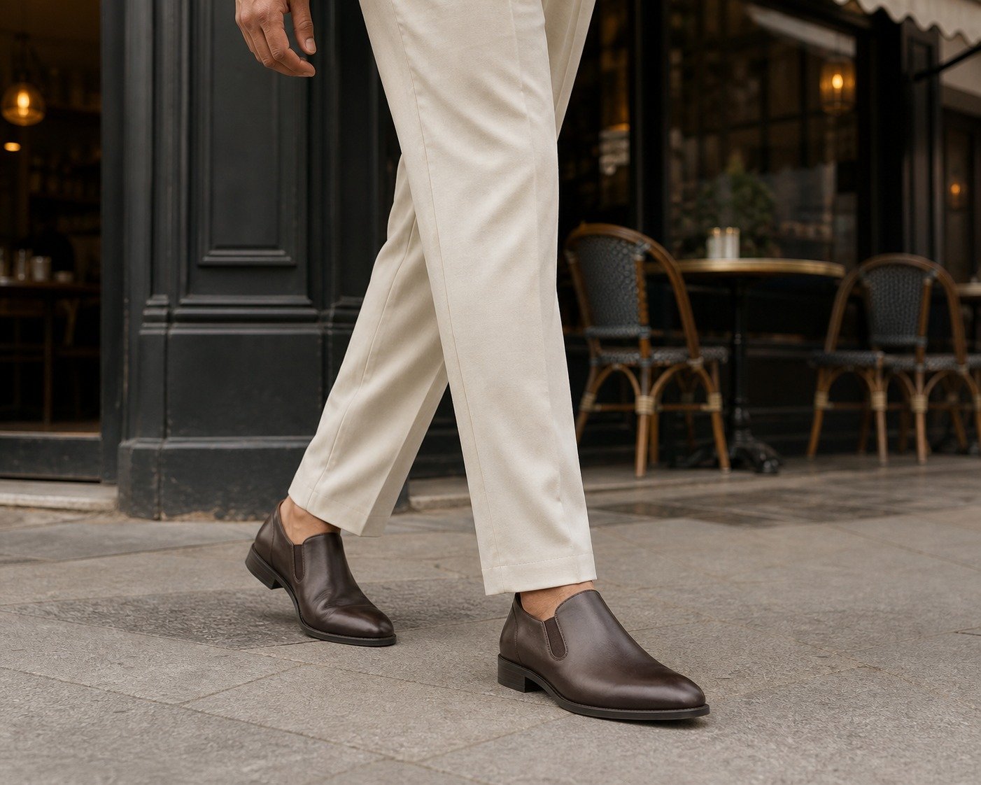 Graftmere Dark Brown Calf Side-Gusset Slip-On styled with tailored trousers