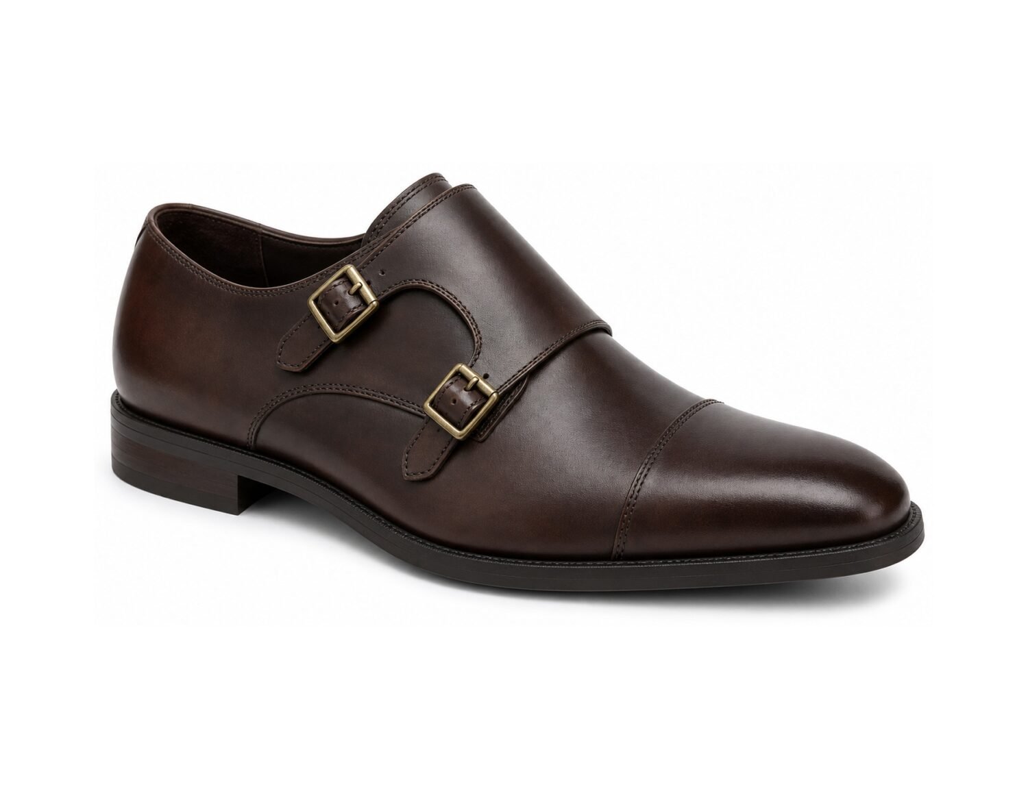 Grosmont Dark Brown Double Monk - White BG 3-Quarter