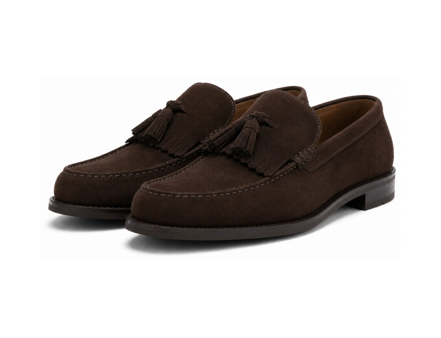 Hartwyne Dark Brown Suede Kiltie Tassel Loafer - White BG Pair