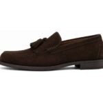 Hartwyne Dark Brown Suede Kiltie Tassel Loafer - White BG Side Profile