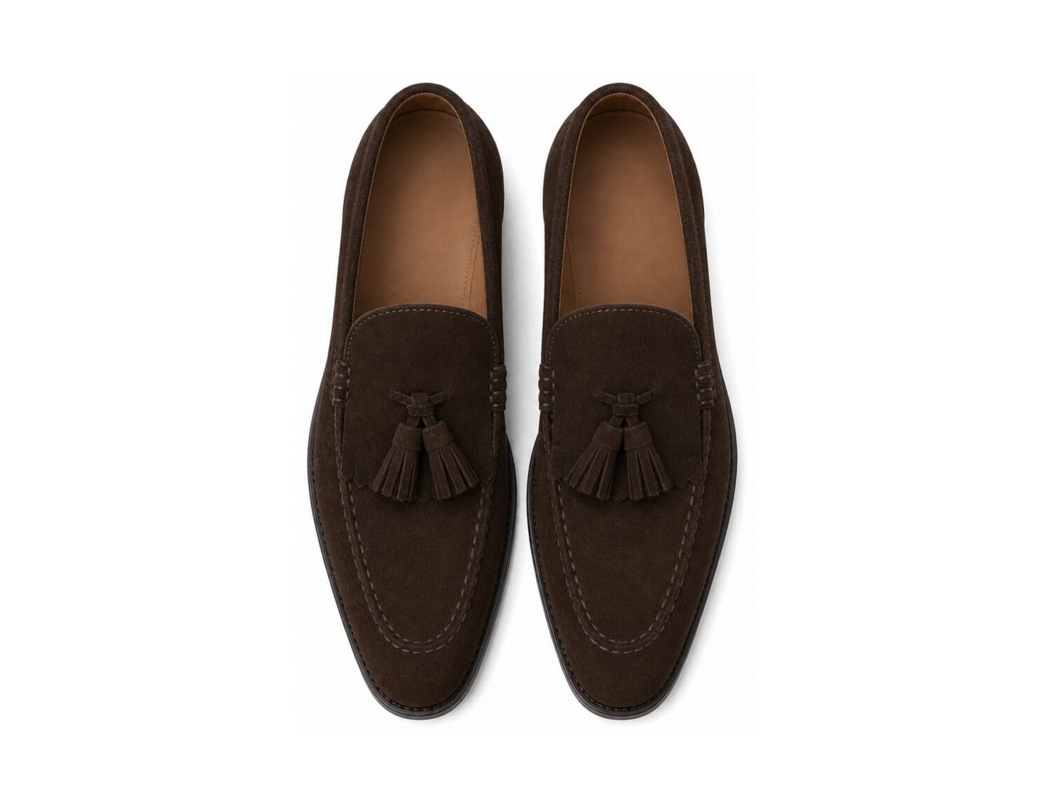Hartwyne Dark Brown Suede Kiltie Tassel Loafer - White BG Top View Pair