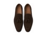 Hartwyne Dark Brown Suede Kiltie Tassel Loafer - White BG Top View Pair