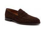 Hawkridge Dark Brown Suede Penny Loafer - White BG 3-Quarter